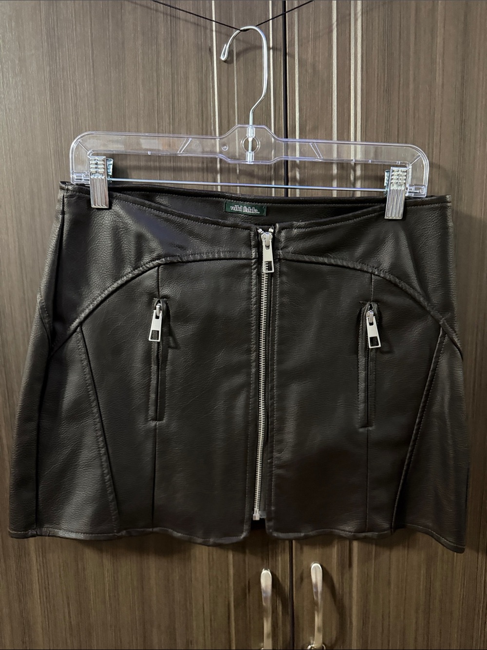 Wild Fable Brown Faux Leather Mini Skirt Front Zip Pockets‎ Size S 331 05 6202